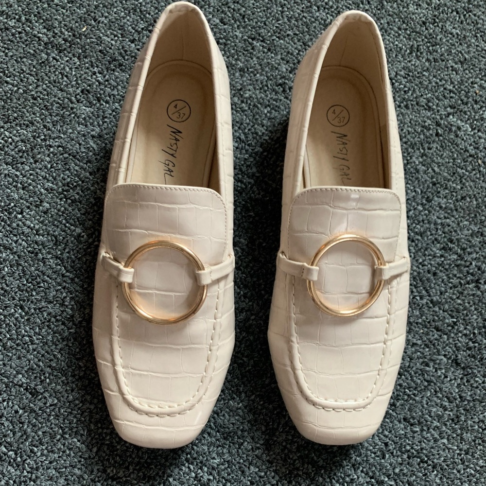 Nasty Gal faux leather loafers. Pale pink. Size: 6. New without tags.